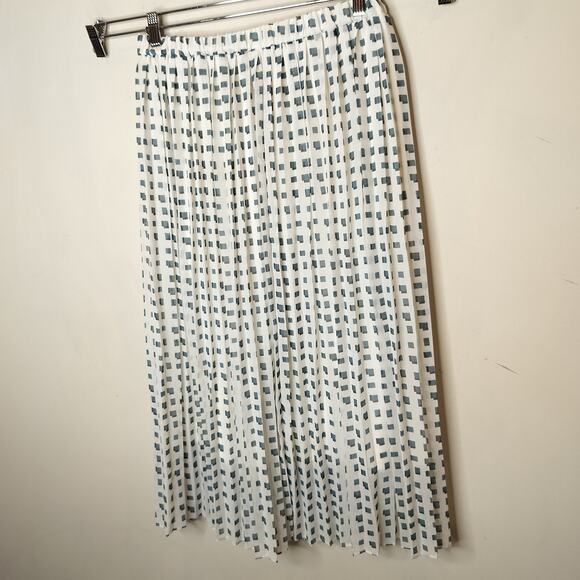 Uniqlo Pleated Midi Skirt Geometric White Blue Chiffon - Picture 4 of 8